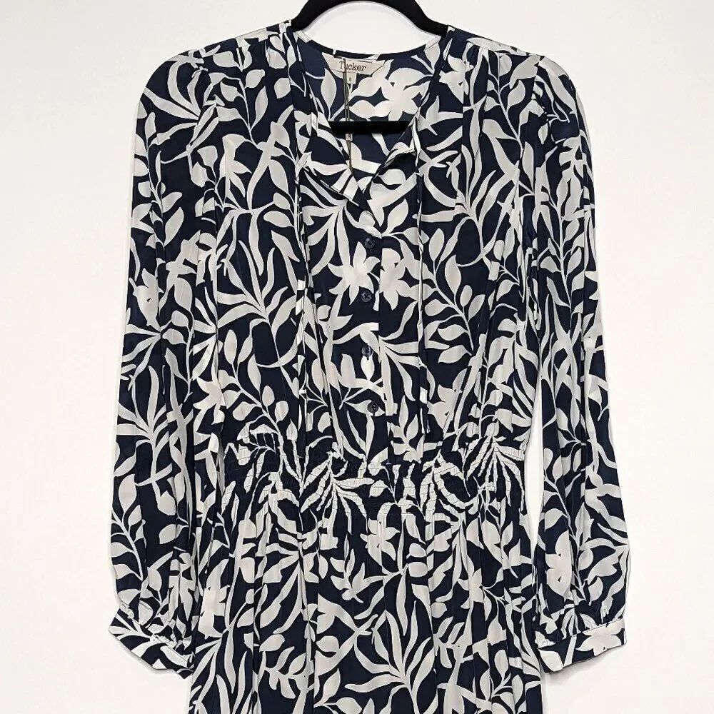 Tucker Juliette Dress Midnight Figi Floral in Silk Crepe de Chine Long Sleeve